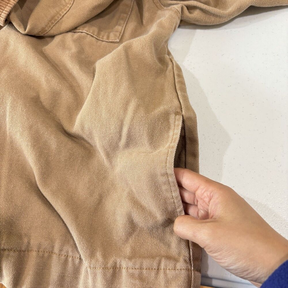 NO BOUNDARIES Tan Canvas Corduroy Collar Zip Up Jacket Men L Workwear Utility - Picture 7 of 9